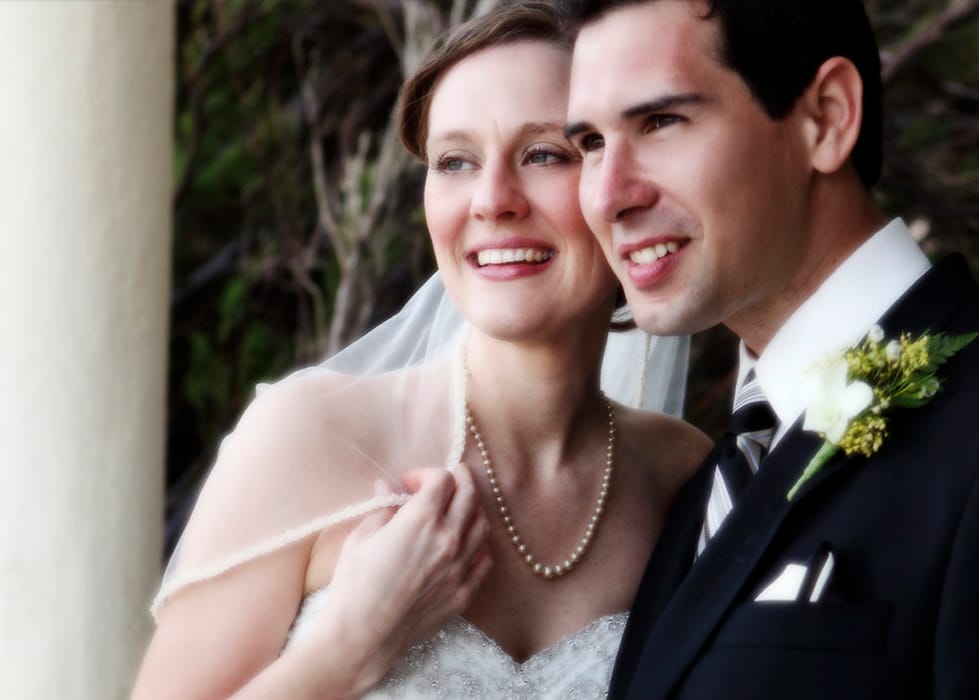 Bride and groom smiling together on their wedding day in Barbados