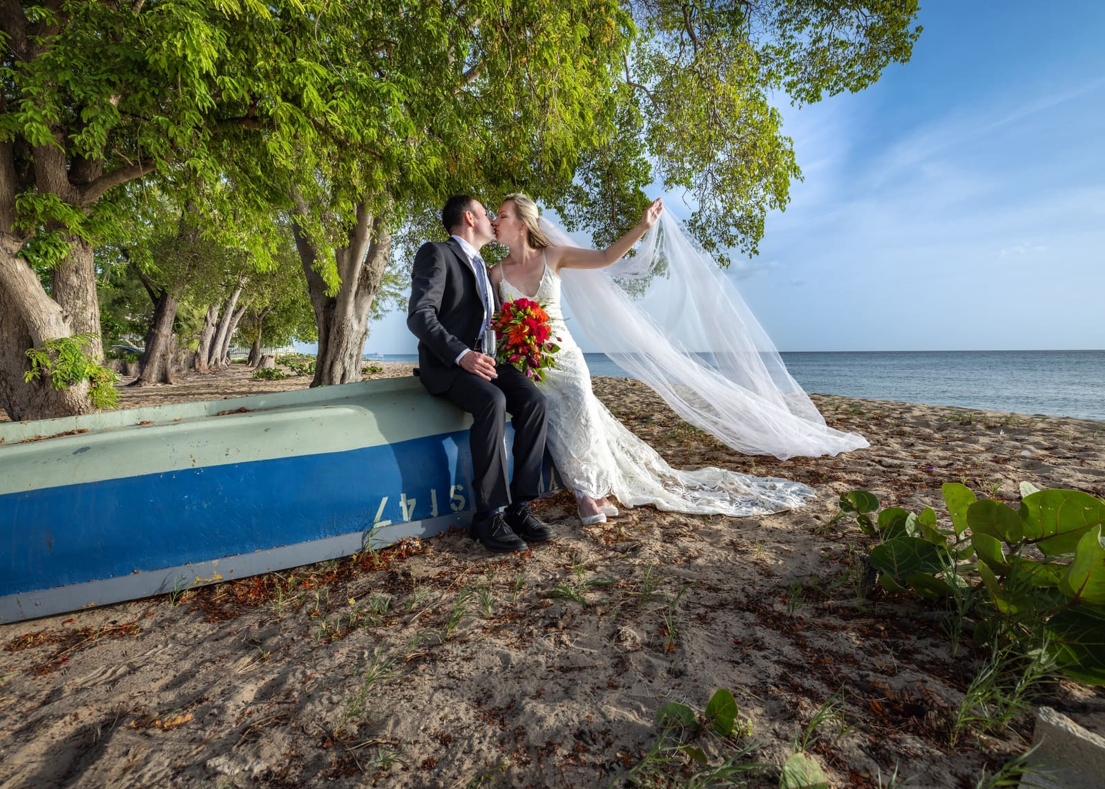 Beach wedding at Fitts Village, Barbados