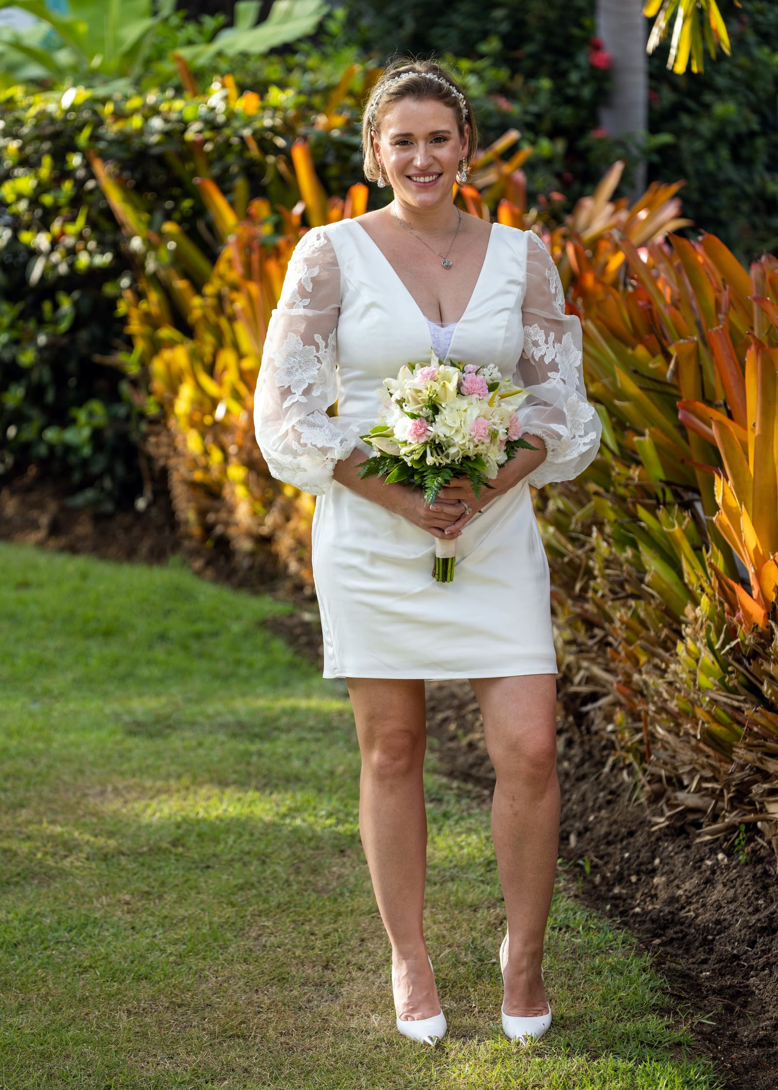 lush tropical garden setting for wedding photos